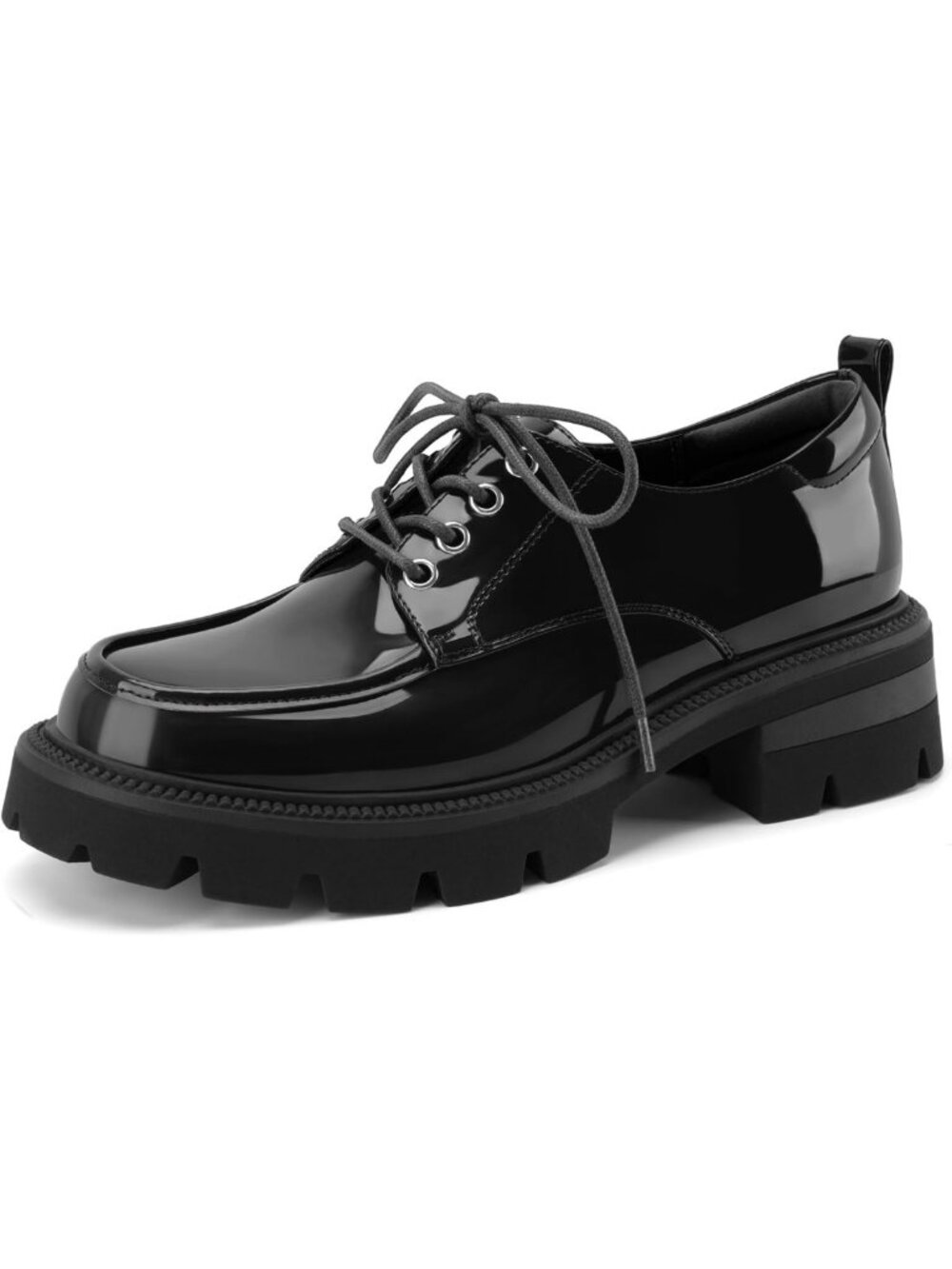 Stylish Women's Chunky Heeled Oxfords - Lace-Up Platform Lug Sole Shoes